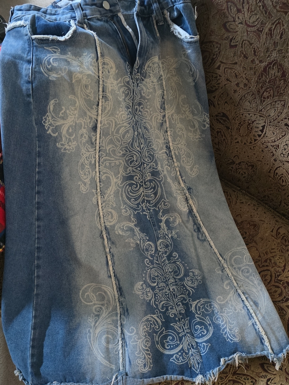 🫦⚜️Amazing Baroque Style Midi Jean Skirt!🫦⚜️